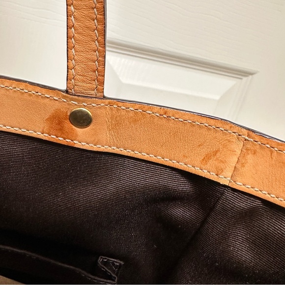 Coach - Signature Canvas Large Tote Gold Snakeskin Embossed Leather Vintage Y2K